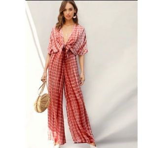 Tie Knot Front Tie-Dye Jumpsuit